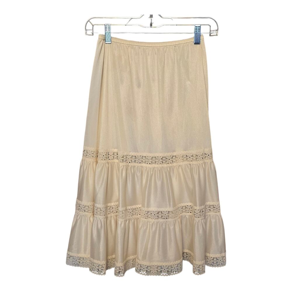 Vintage Morning Star Womens Skirt Slip Small Beige Tiered Lace Elastic Waist NWT - Picture 2 of 7